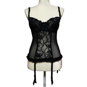 Whimsigoth Vintage 90’s Victoria’s Secret Gold Label Black Lace Corset 36 C Goth